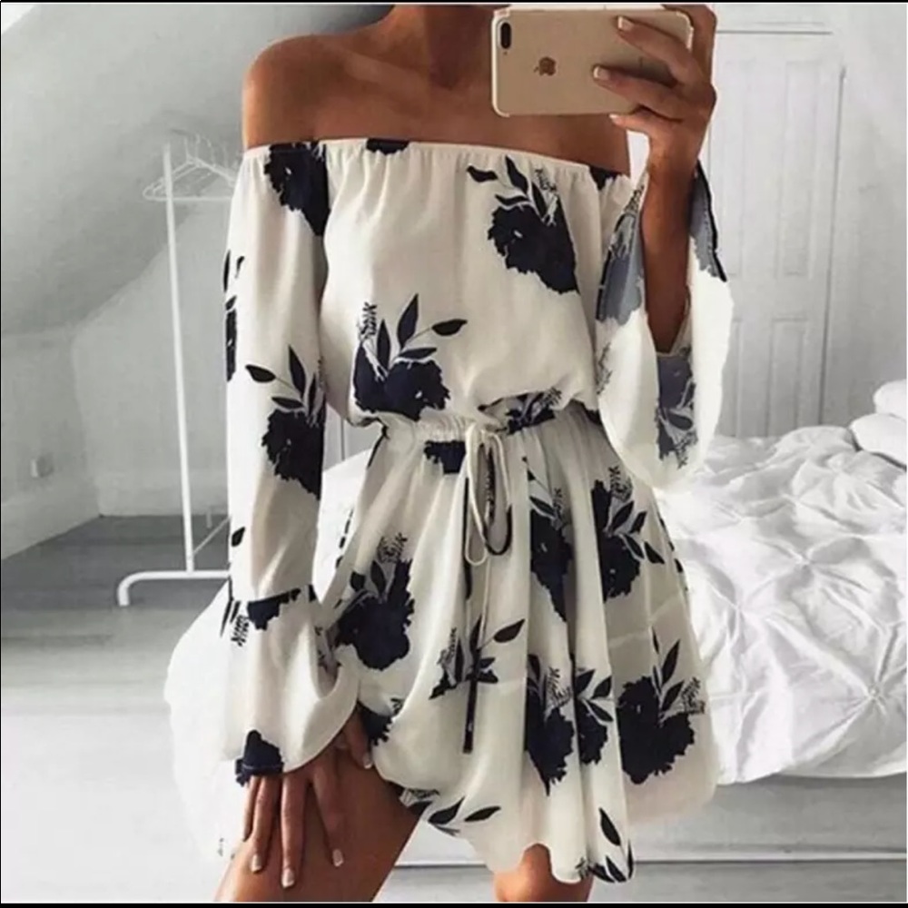 Off shoulder floral mini dress